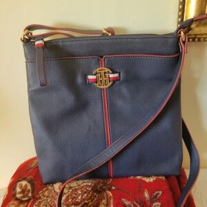 Tommy Hilfiger Blue and Red Crossbody Bag with Gold Accents